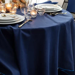 NUANCES COTON & LIN BLEU NUIT Nappe carrée 180 x 180 cm