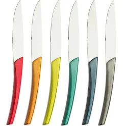 QUARTZ MIROIR MULTICOLORE Coffret 6 couteaux à steak lame scie