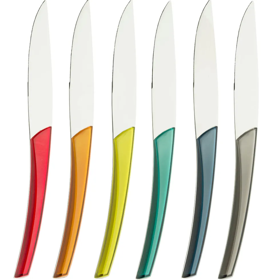 QUARTZ MIROIR MULTICOLORE Coffret 6 couteaux à steak lame scie